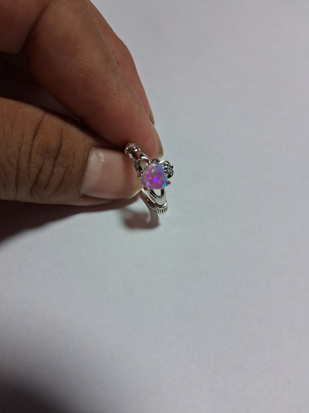 Sterling Silver Pink Opal Heart Ring - Elegant Women's Jewelry
